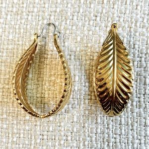 Vintage gold tone hoop leaf earrings